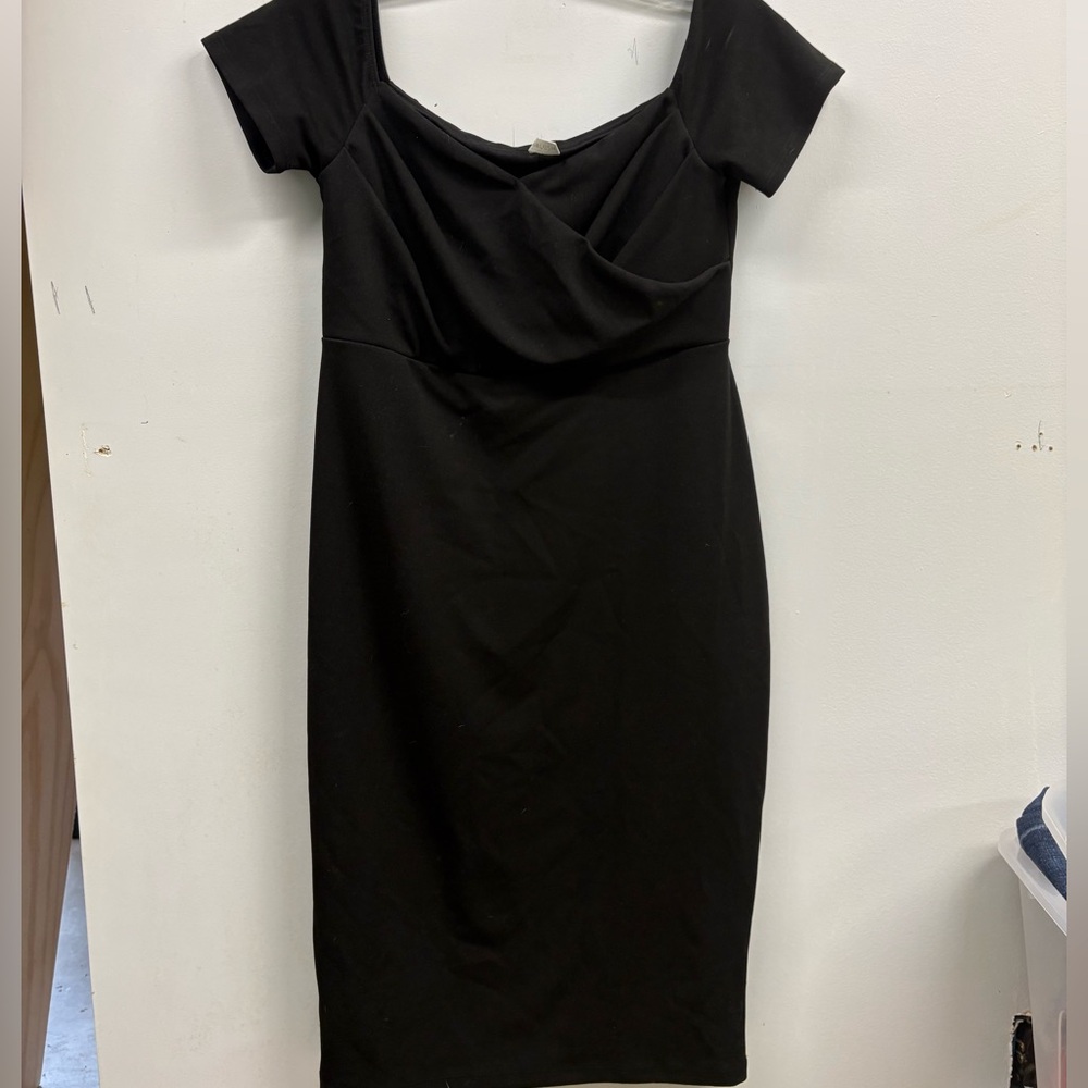 Pinkblush Black Off-Shoulder Midi Maternity Dress